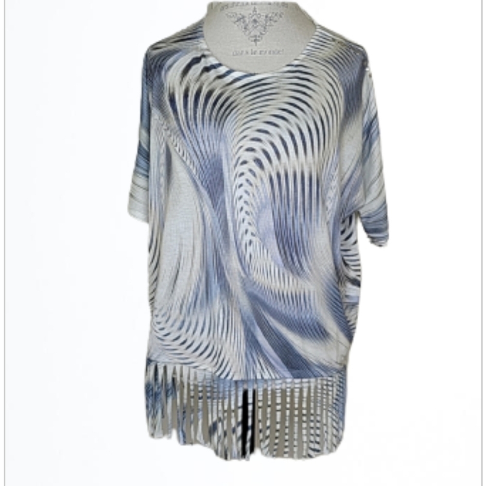 Chico's Knit Fringed Abstract Feathered Print Top Size S/M - Picture 1 of 9